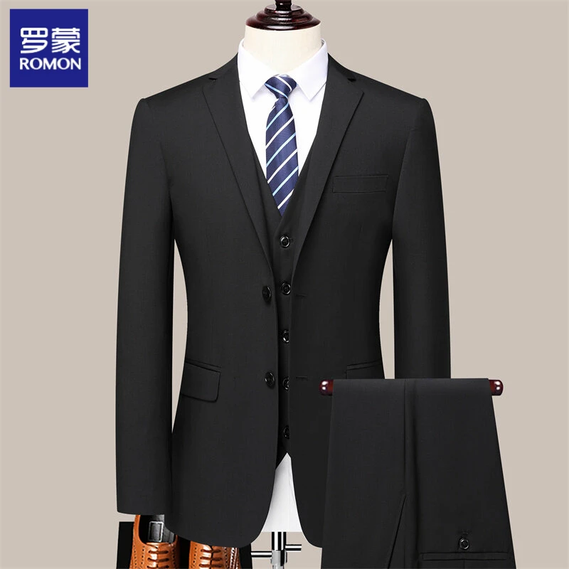 罗蒙西服套装男士商务休闲职业正装上班面试结婚伴郎服西装外套男
