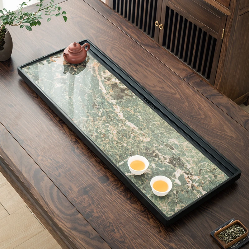 乌金石茶盘搭配岩板家用高档奢石精巧长方形泡茶排水茶台适合茶桌