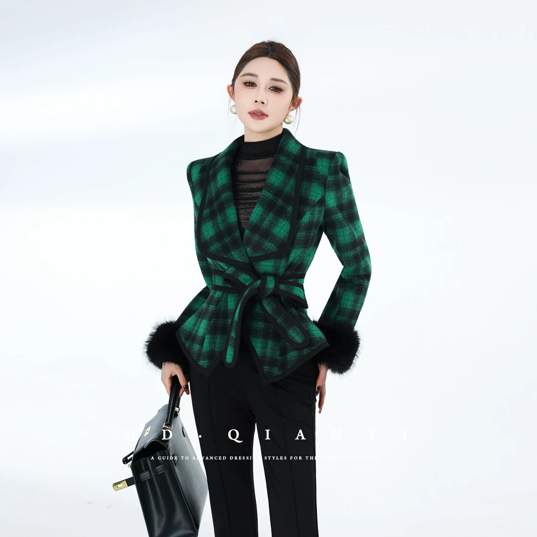 MD定制·杨千亿【福禄绵绵】2025冬款设计时尚拼接保暖加棉呢子外套