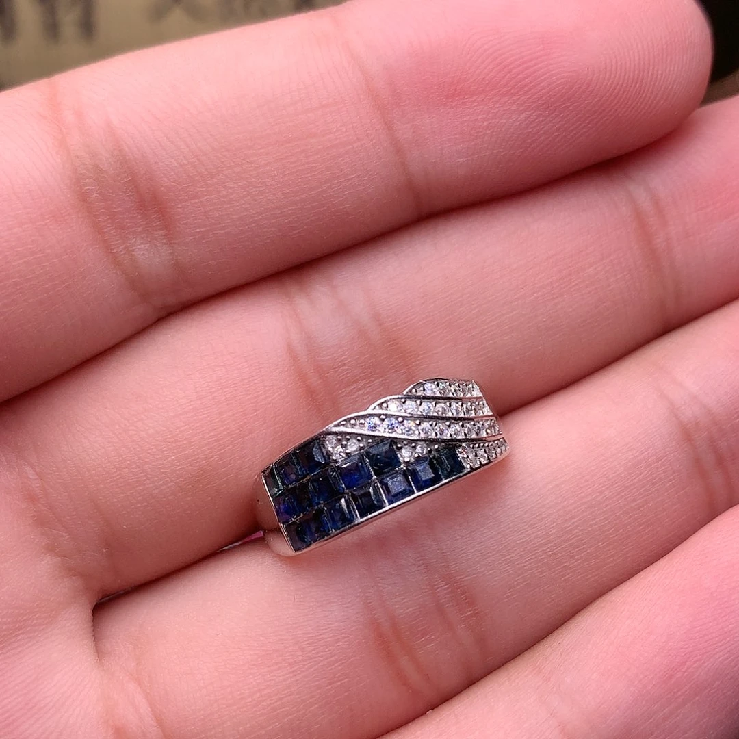 蓝宝石戒指银S925镶嵌