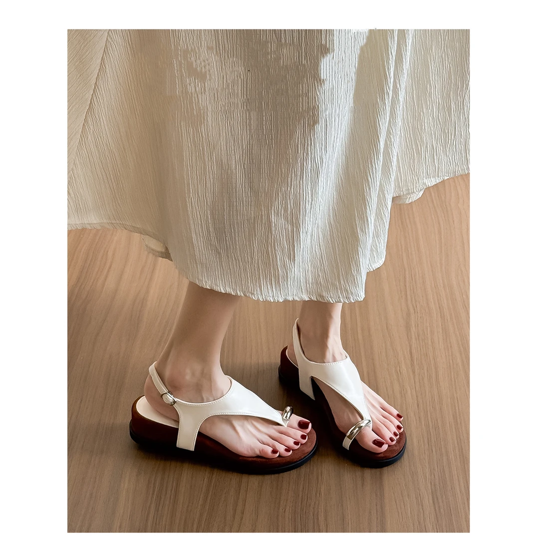 羊皮版~厚底夹脚凉鞋女款夏外穿2025新款仙女风法式套趾罗马凉鞋