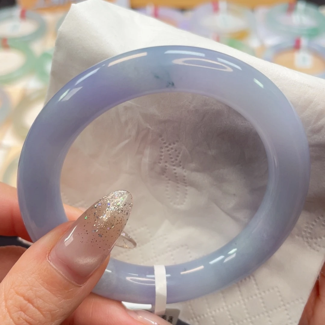 未镶嵌手镯翡翠54.5满色蓝紫胶化开39号