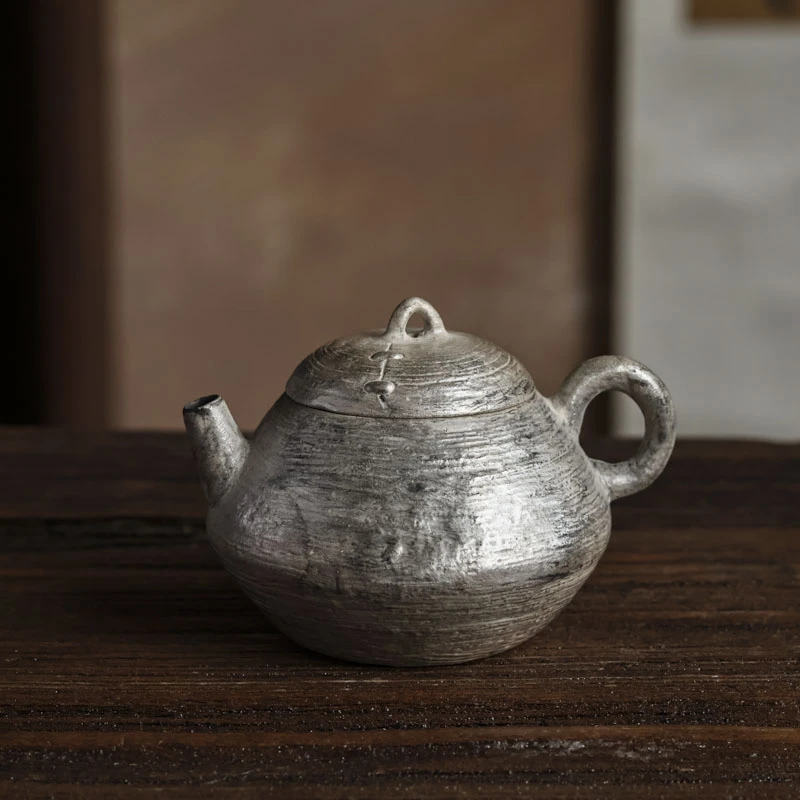 【慕白茶集】银釉锯钉小梨壶110ml
