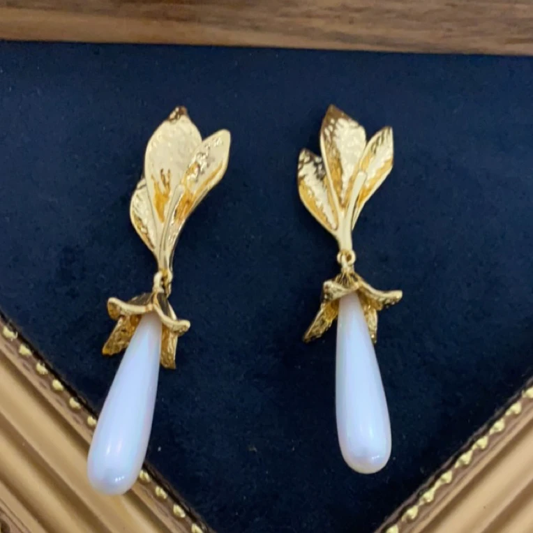 铜合金珐琅耳饰 轻奢经典素款时尚镶嵌百搭饰品384