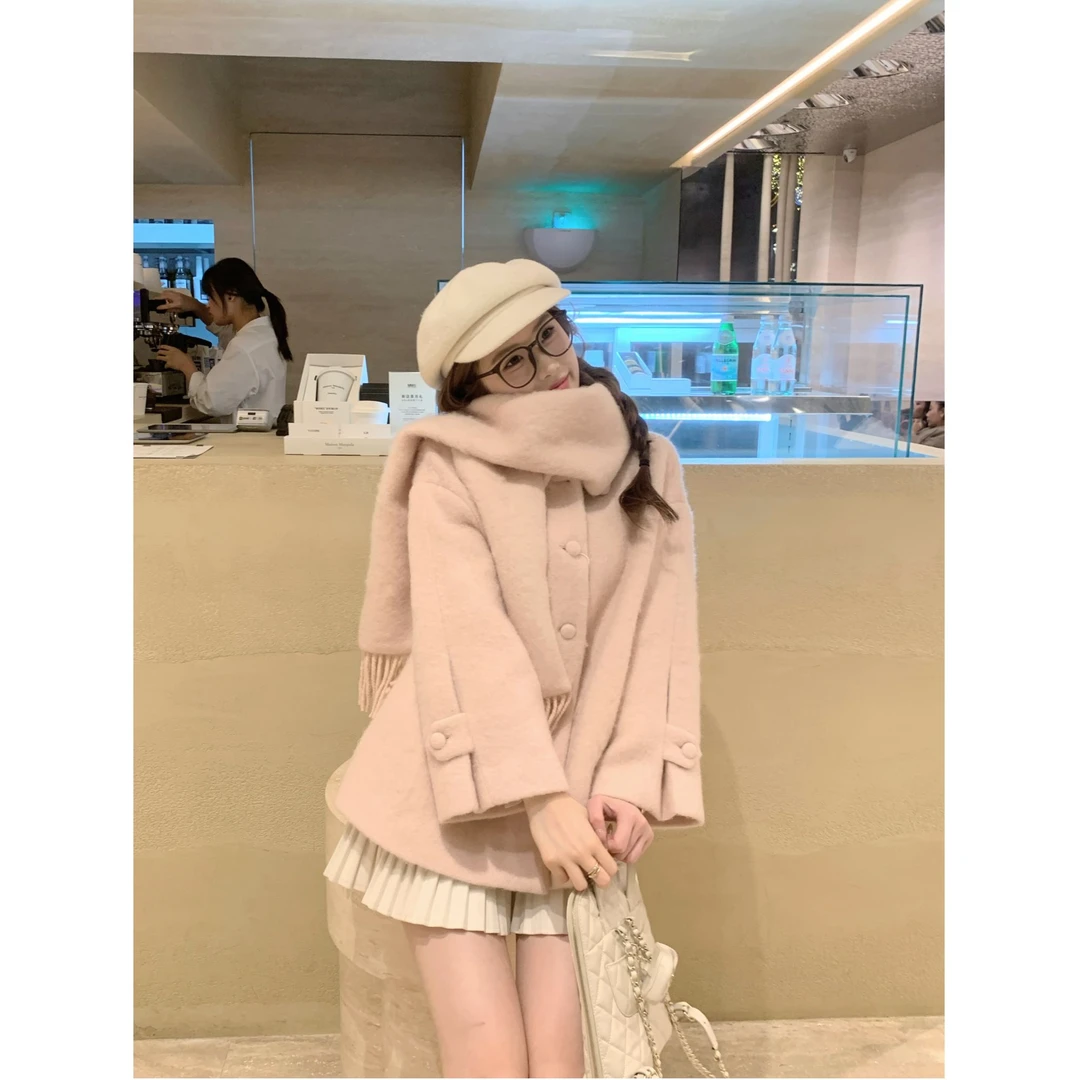 麻吉麻吉mochi【温妮斯】翻领富家千金时尚百搭加厚冬季毛呢外套