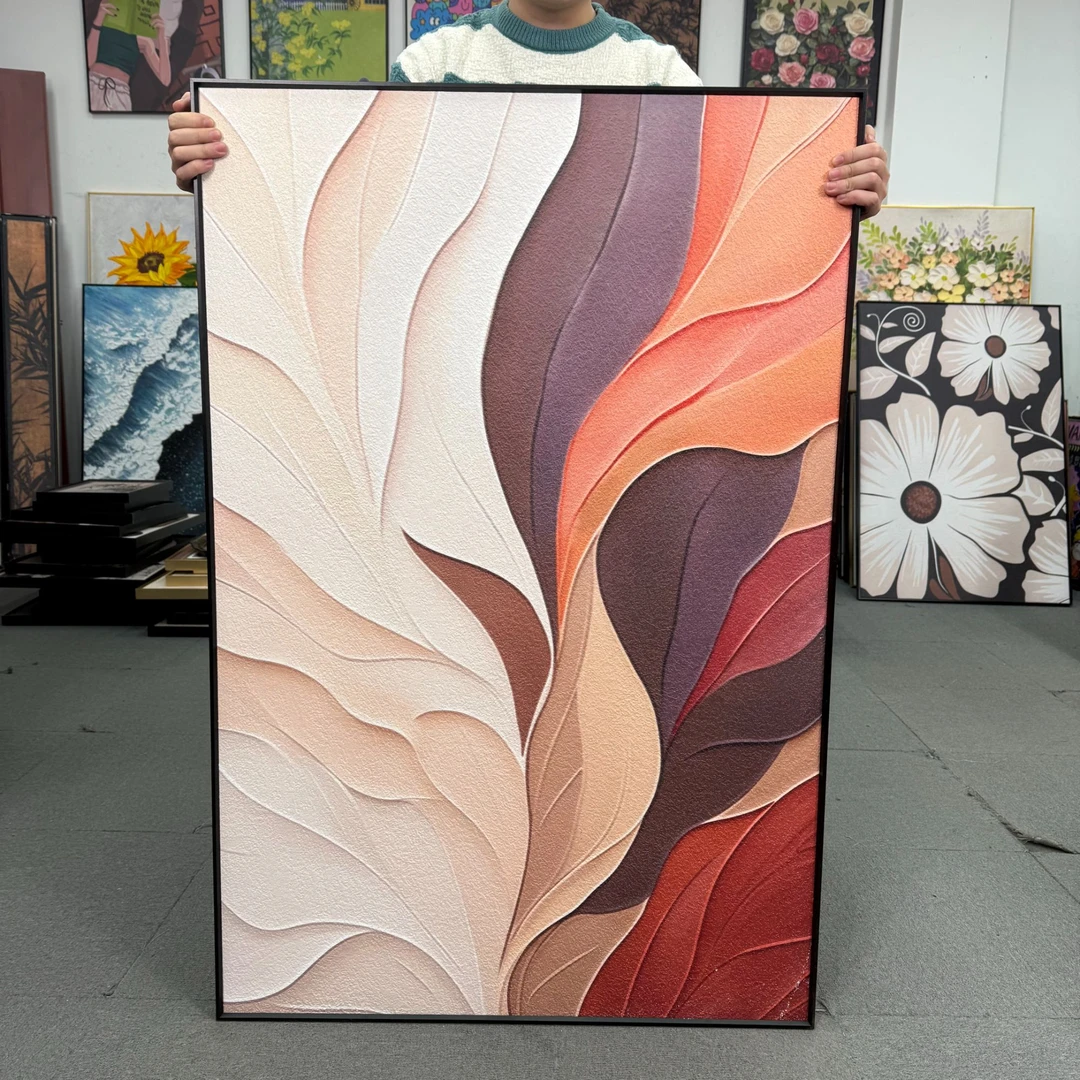 抽象艺术花卉装饰画现代简约卧室床头画复古叶子餐厅80120