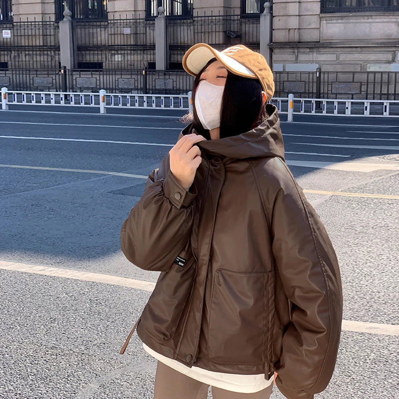 韩系短款pu皮羽绒棉衣棉服女冬季2025新款棉袄加厚小个子夹棉外套