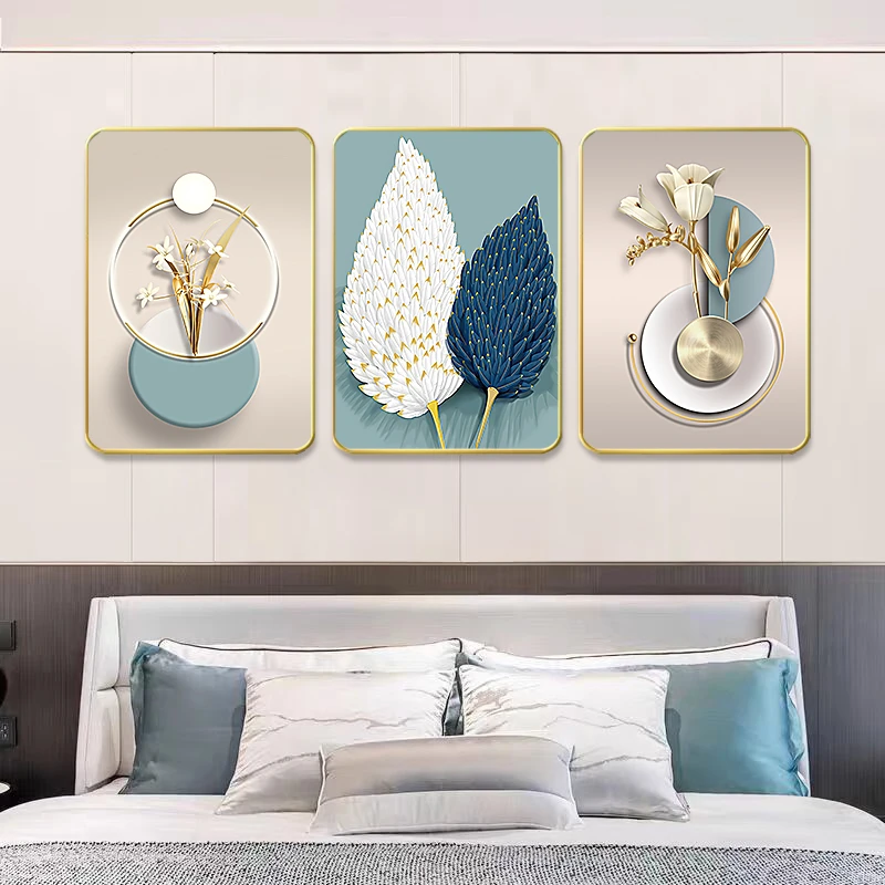 R004【轻奢羽毛】北欧客厅装饰画简约沙发背景墙挂画三联时尚壁挂画