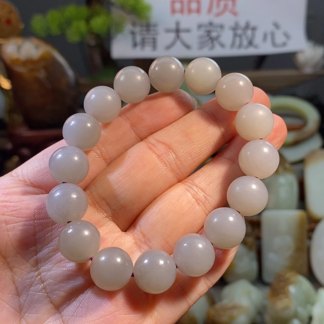 和田玉未镶嵌手链烟紫卡12