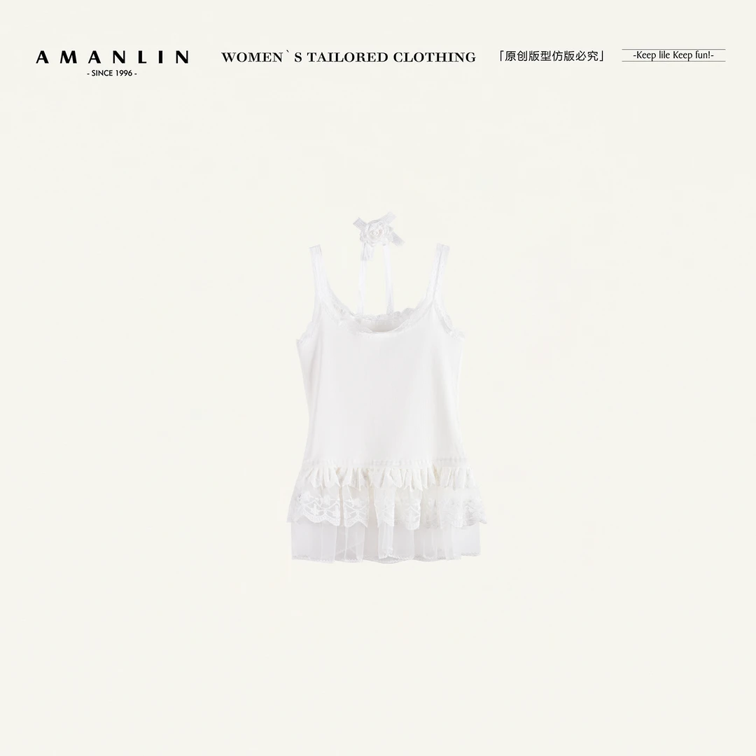AMANLIN/阿谩琳欧若风夏季蕾丝百搭纯色修身气质时尚吊带F596076