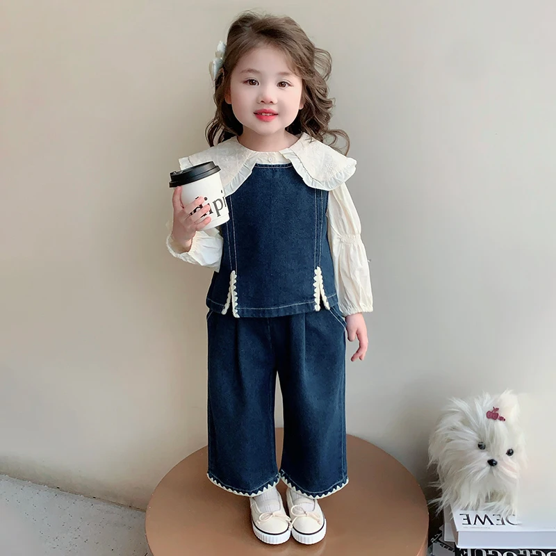 女童娃娃领套装春秋季2025新款洋气宝宝牛仔衣服儿童女孩春款春装