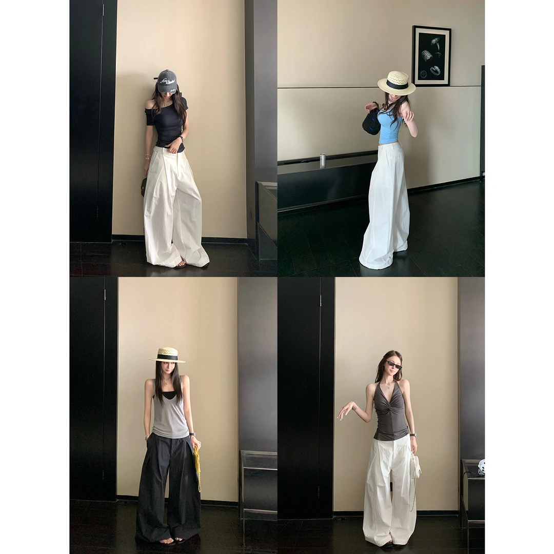 SKKSkk Store 老钱casual open*y空气感立褶阔腿弯刀裤慵懒休闲裤