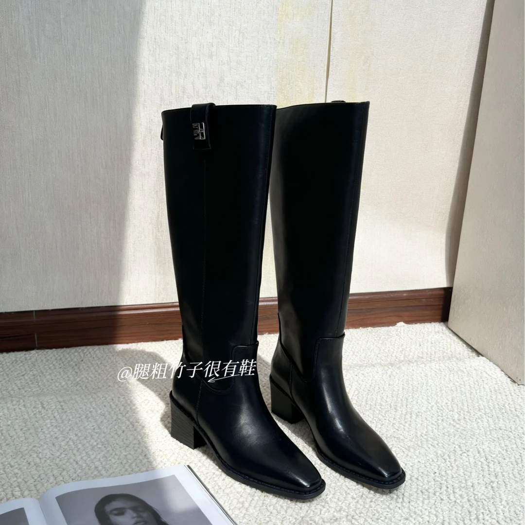 【竹子】大筒围腿粗胖mm腿粗能穿的尖方头女人气质女靴长靴长筒2078