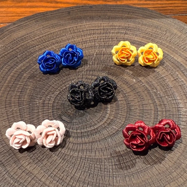 玫瑰花缠花耳饰 耳环非遗手工艺饰品