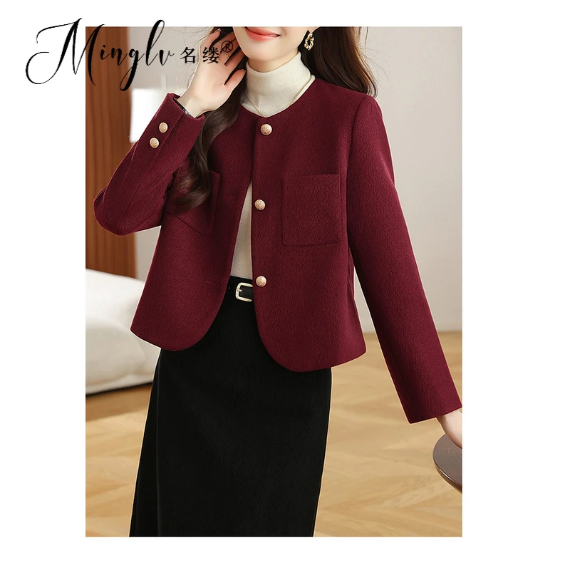宽松气质红色小香风短外套女秋冬季2025新款小个子毛呢上衣高级感