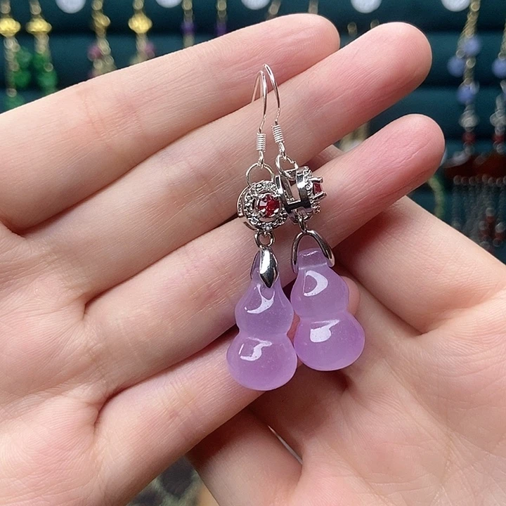 石英质玉耳钉银S925镶嵌