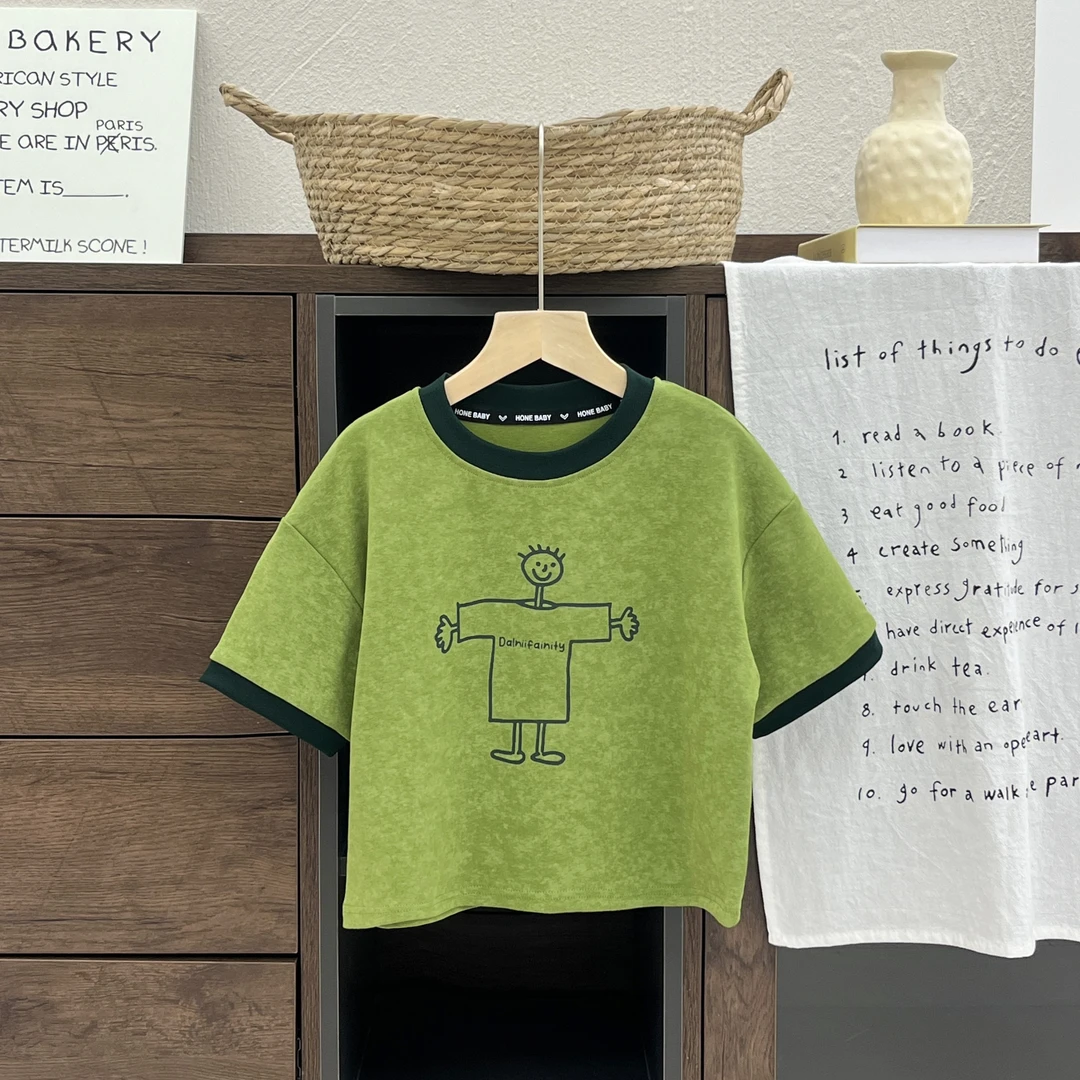【小蛋壳】现货儿童夏季韩版百搭休闲抽象印花圆领男童宽松T恤潮