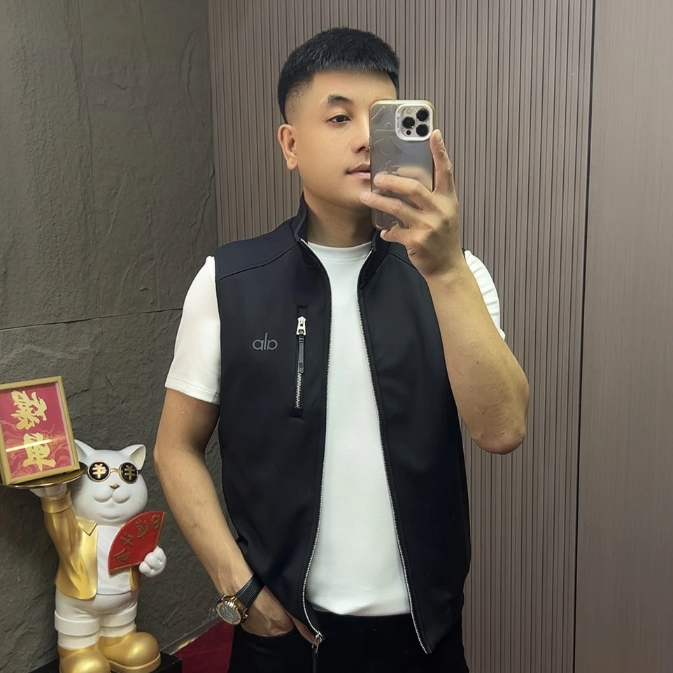 2681#立领男拉链速干运动风薄款马甲秋季男女通用印染