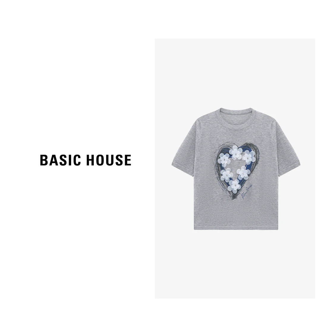 Basic House/百家好夏季新款立体小花T恤针织衫-B0625B50522