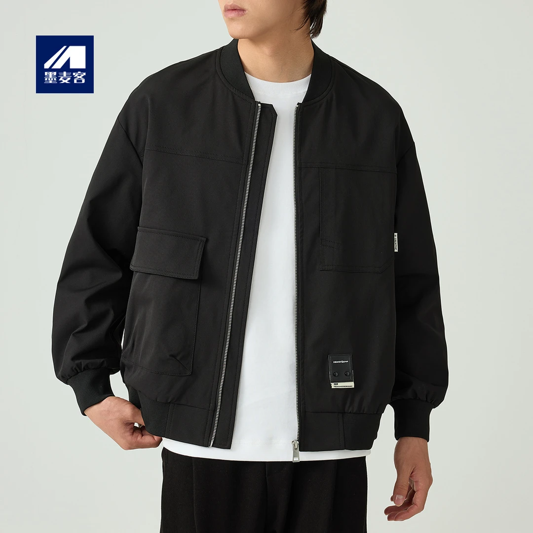 墨麦客棒球领简约纯色夹克男2024春季新款口袋装饰男士外套80811