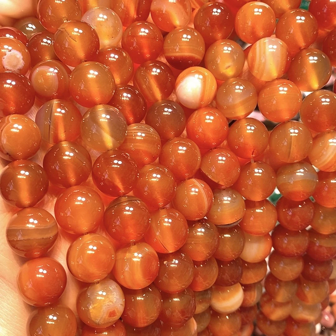 玛瑙/玉髓未镶嵌珠宝半成品天然红玛瑙溏心果冻14mm一条