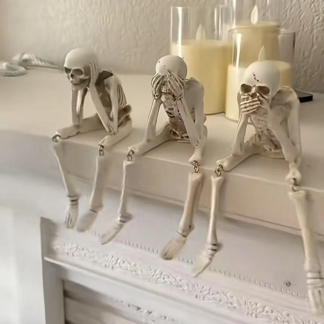 【憨堡】挂腿骷髅装饰用品摆件不听不看不说骷髅骨架工艺装饰品