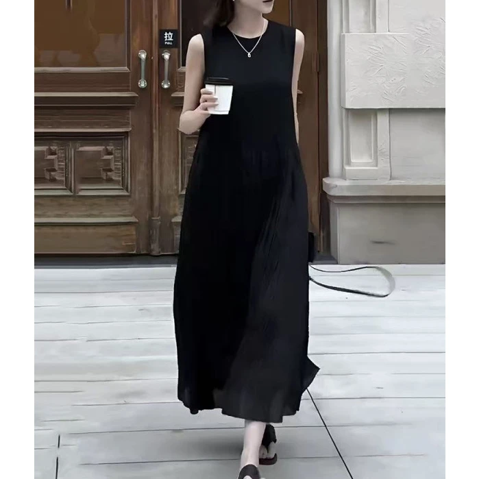 2025新款现货 肌理感无袖V领背心连衣裙女夏季新款宽松