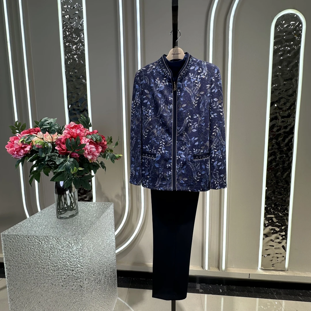 JIANKUAN 高品质 蓝树叶拉链立领薄外套 JK23216E 衣长66