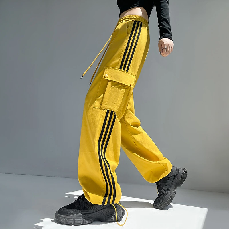 美式侧边条纹工装裤女2025秋季新款薄款宽松休闲撞色阔腿男士秋季