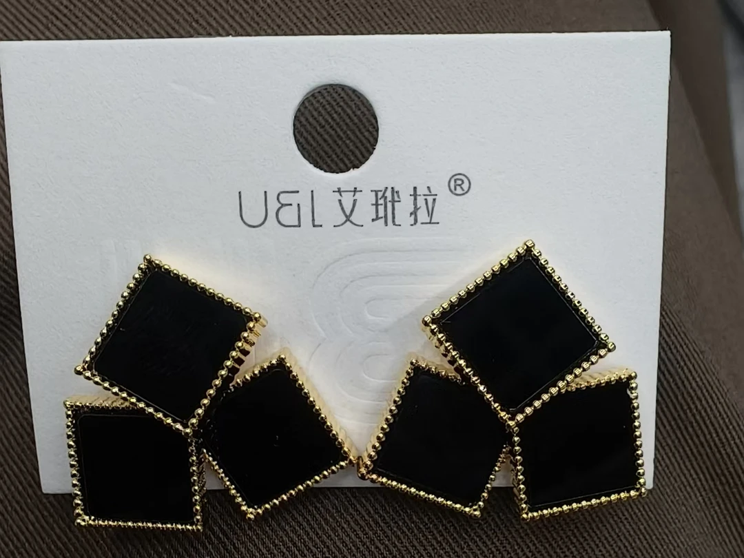 合金锆石耳饰 小方三拼时尚轻奢小众款耳饰