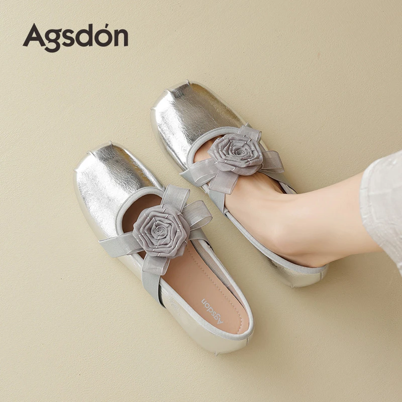 奥古狮登芭蕾玛丽珍女鞋2025新款夏季银色单鞋绝美不累脚平底凉鞋