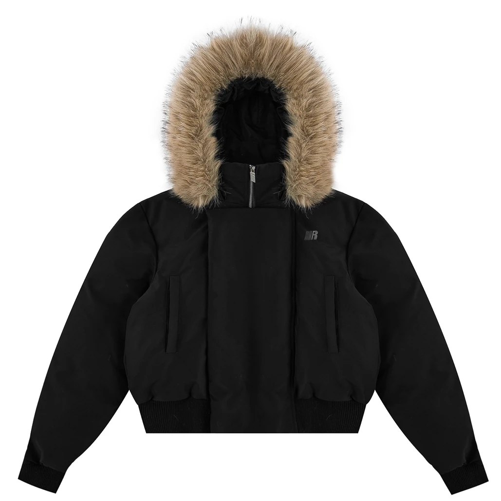 Fdr派克服内胆厚外套斜门襟可拆卸毛领短款羽绒服