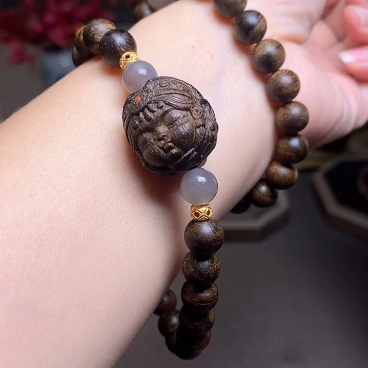 沉香手串越南芽庄瘤疤黄棋楠0.8➕扎基沉香木雕设计