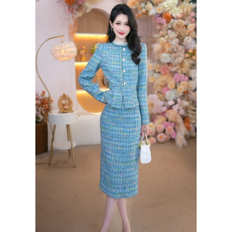 2025秋冬新款女装时尚气质显瘦假两件长袖小香风法式连衣裙25344L