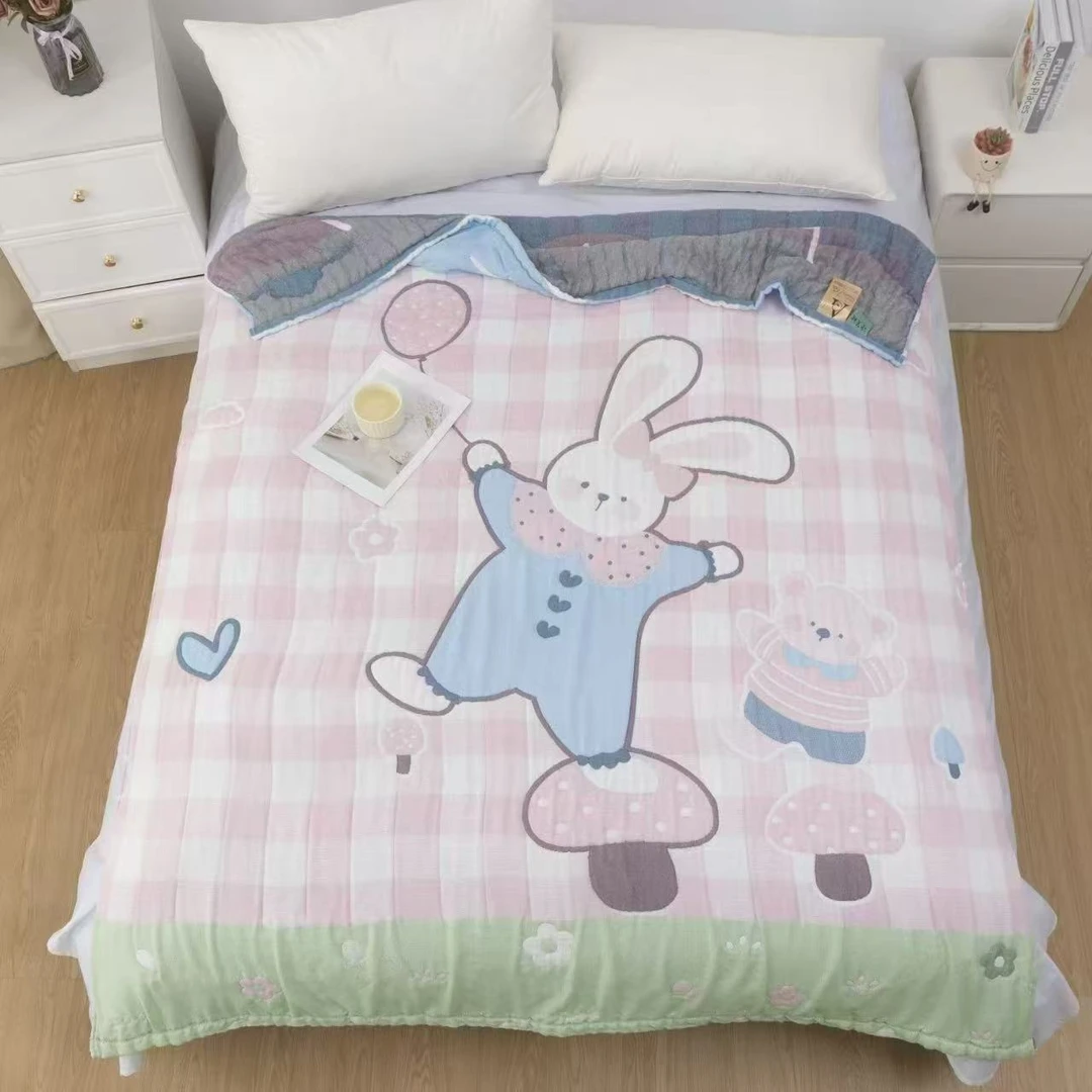 【蘑菇兔熊】150*200  A类全棉纱布云朵泡芙被