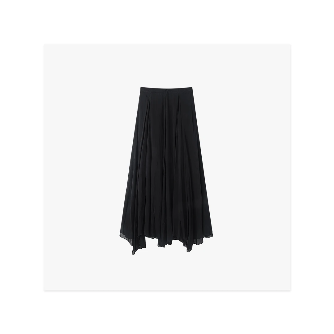 【法式假日】梭织简约高腰纱裙中腰中长百搭显瘦半身裙舒适半裙3561