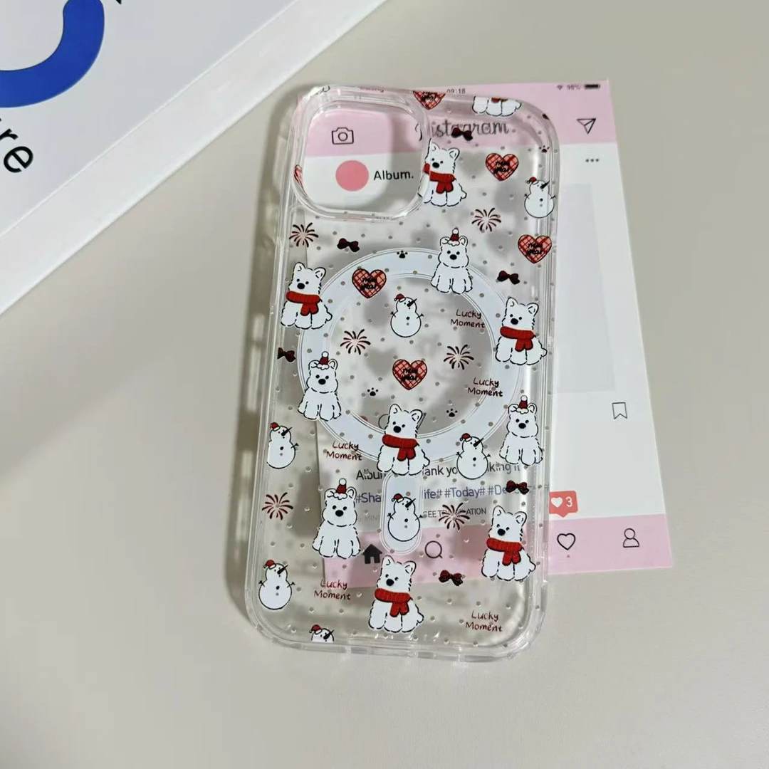 【亚克力磁吸】红围巾西高地高透手机壳适用iPhone16/15/14可爱