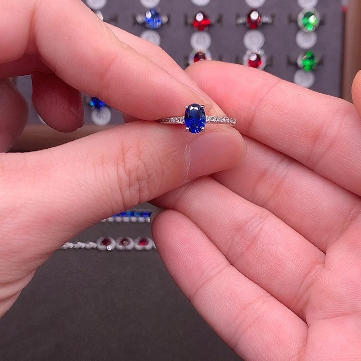 蓝宝石戒指银S925镶嵌