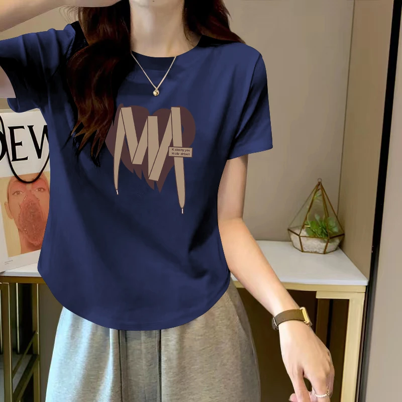 大码胖mm韩版简约圆弧下摆短袖T恤女士夏季ins纯欲风辣妹圆领上衣