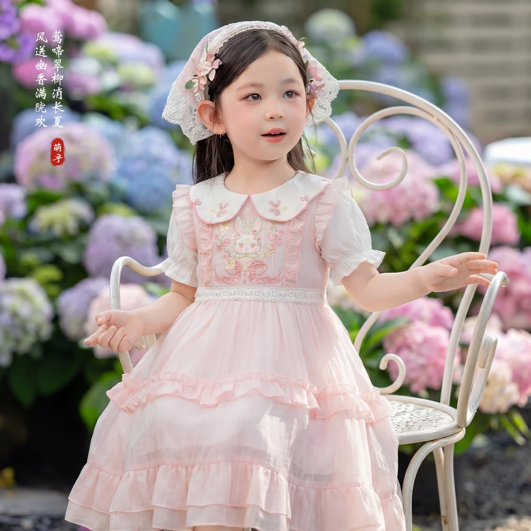 萌乎【短袖布丁】夏季新款女童汉服可爱甜美花边洛丽塔连衣裙262152