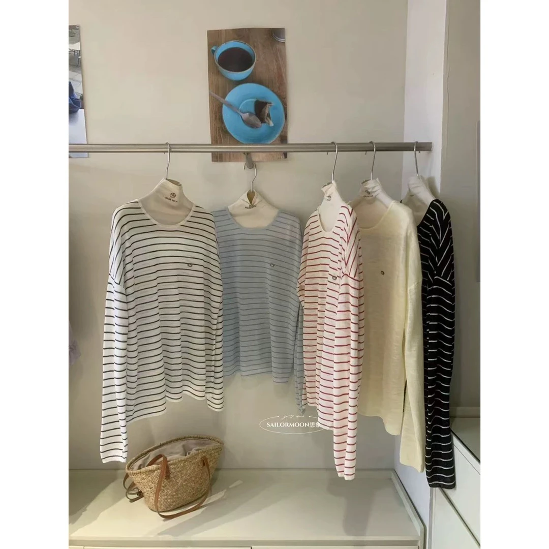 27900韩代高货大办显瘦后背U领条纹针织衫防晒衫衣长68