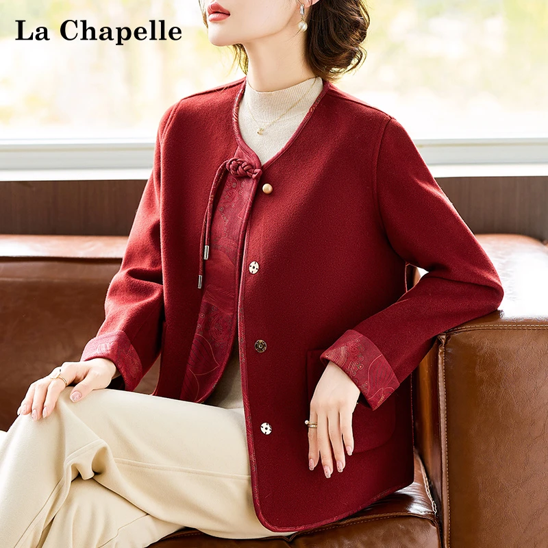 拉夏贝尔2025新款红色妈妈春秋短款外套中老年女喜婆婆婚宴装上衣