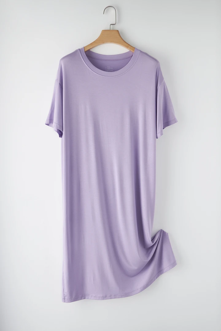 【竹纤维睡裙】女士夏季纯色短袖薄款家居透气休闲舒适居家睡裙8602