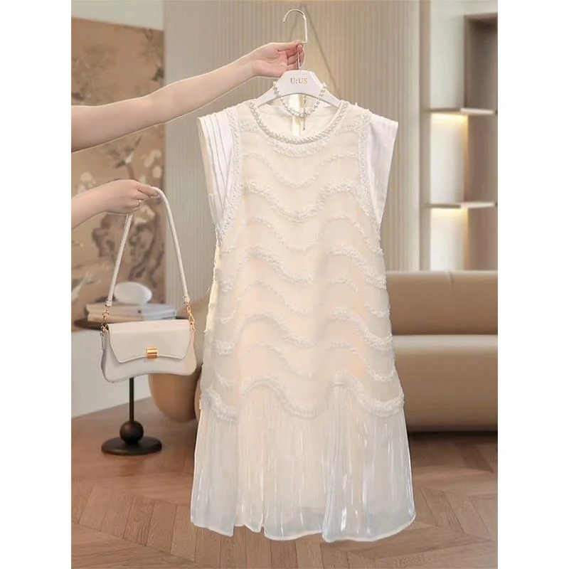 法式千金风重工网纱无袖连衣裙女2025夏季新款高级感轻奢宽松短裙