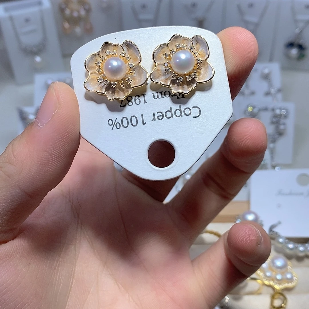 淡水珍珠银S925镶嵌耳饰