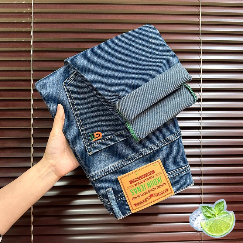 柔软舒适2025春夏季新款牛仔裤男修身小直筒弹力高档刺绣长裤子潮