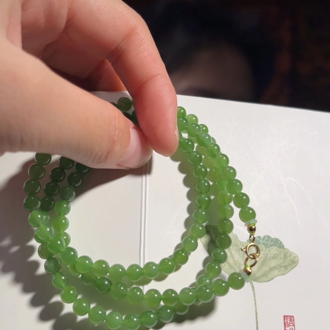 和田玉银S925镶嵌颈饰碧玉冰阳绿5mm660