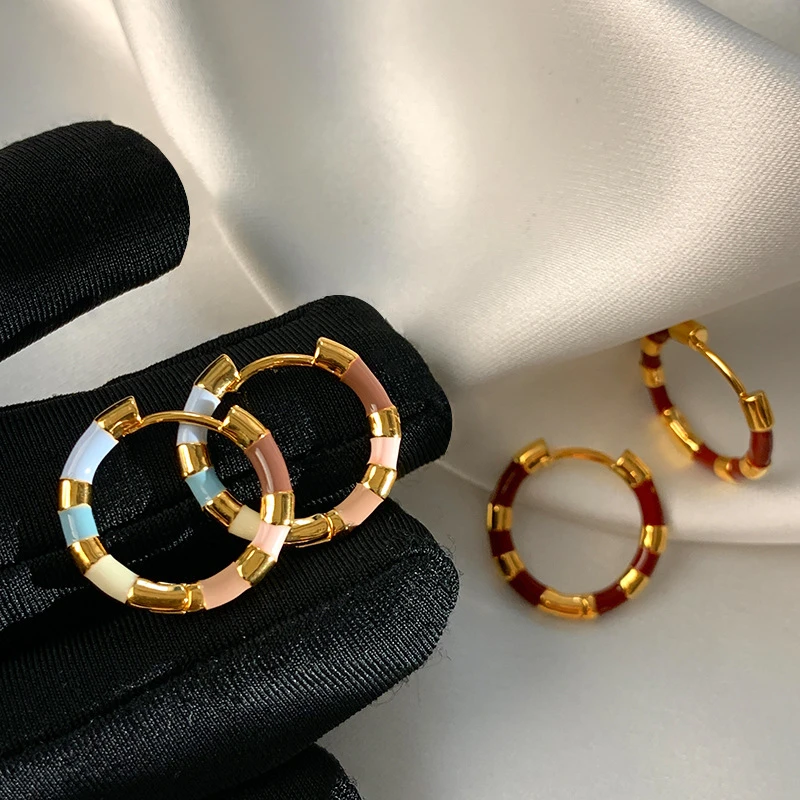 非金属珐琅耳饰 美拉德复古彩色珐琅耳圈女轻奢小巧气质高级感