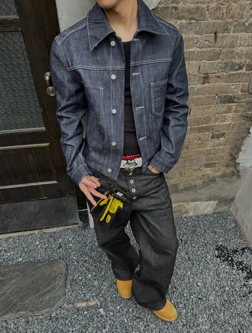 日本冈山靛蓝14.5oz窄幅赤耳丹宁 短款原牛夹克外套（卖完无补）