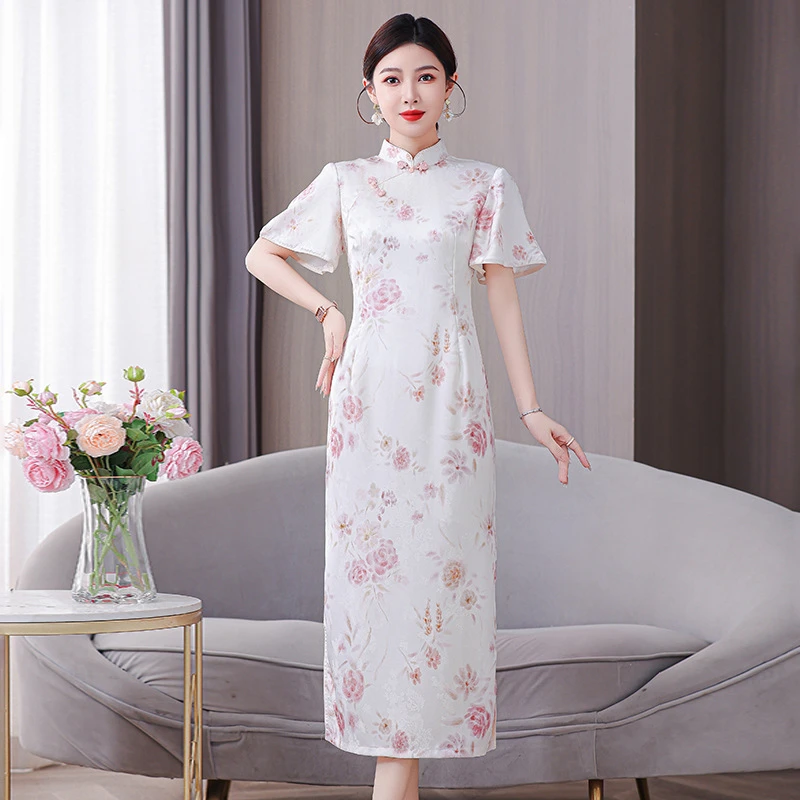 esswl3044新中式国风改良旗袍裙2025夏季气质名媛复古印花连衣裙